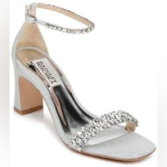 Badgley Mischka Women's Kendall Ankle Strap High Heel Sandals Silver Fab - Picture 1 of 3